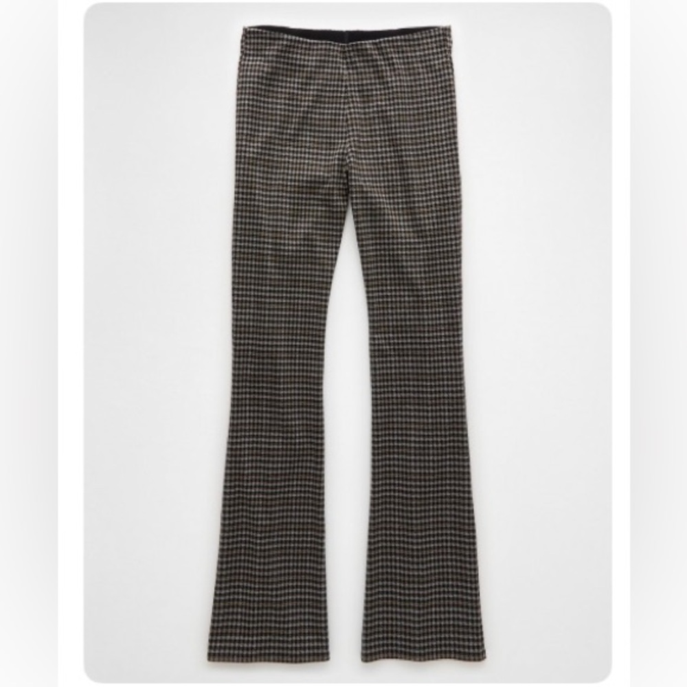 AE It Knit Pull-On High-Waisted Kick Boot Houndstooth Pant S Short Black Grey